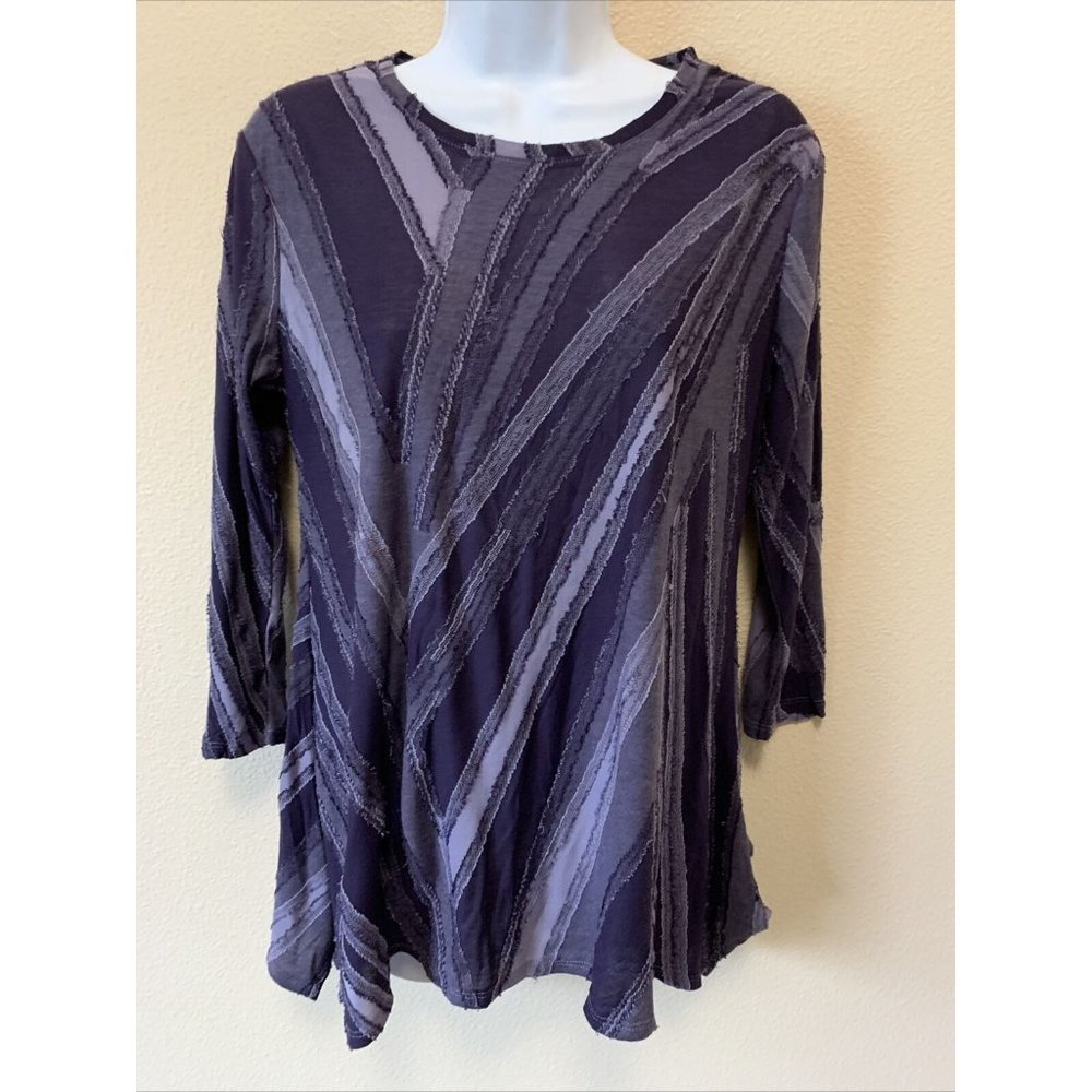 Simply Vera Vera Wang Purple-ish Blue Striped Tunic Top Seam Frayed Sm